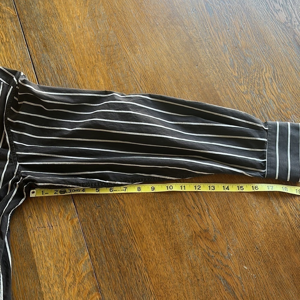 Cezani mens button down collar shirt size medium black brown tan stripes - Picture 10 of 12